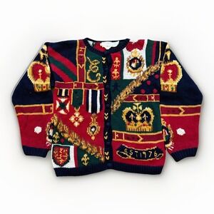 Vtg Eagles Eye Cardigan Womens M Knit Crown Royalty King Queen‎ Grandmacore